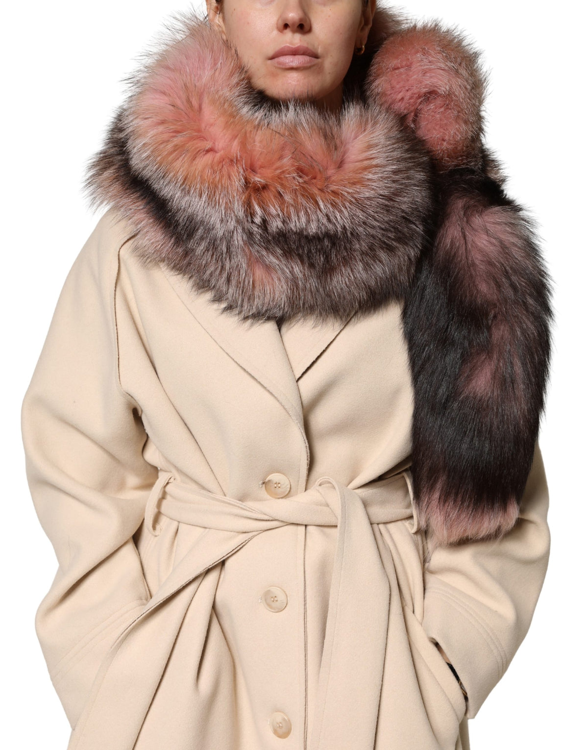 Dolce & Gabbana Pink Frost Fox Fur Neck Warmer Winter Scarf