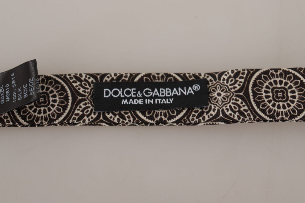 Dolce & Gabbana Black white 100% Silk Adjustable Neck Papillon Tie