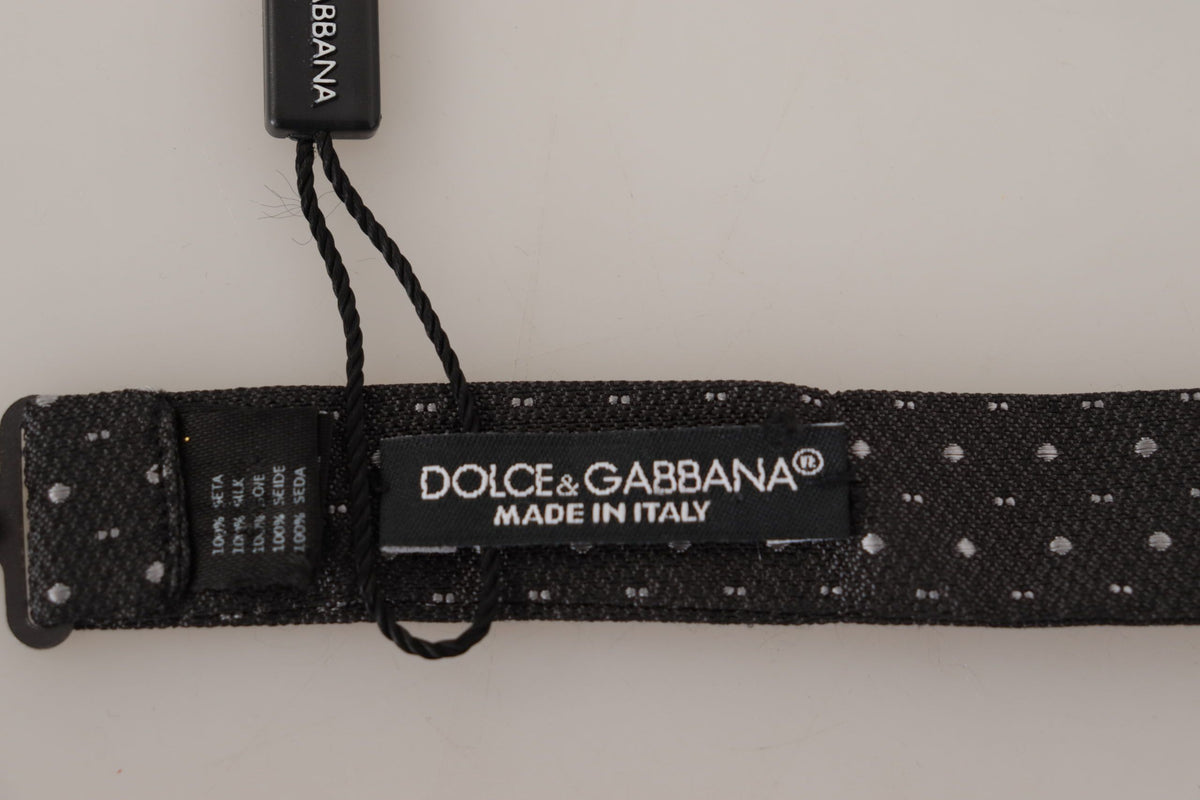 Dolce & Gabbana Dark Gray Polka Dot 100% Silk Neck Papillon Tie