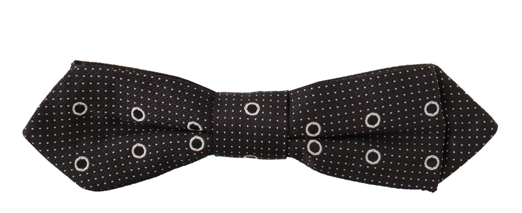 Dolce & Gabbana Dark Gray White Polka Dot 100% Silk Neck Papillon Tie