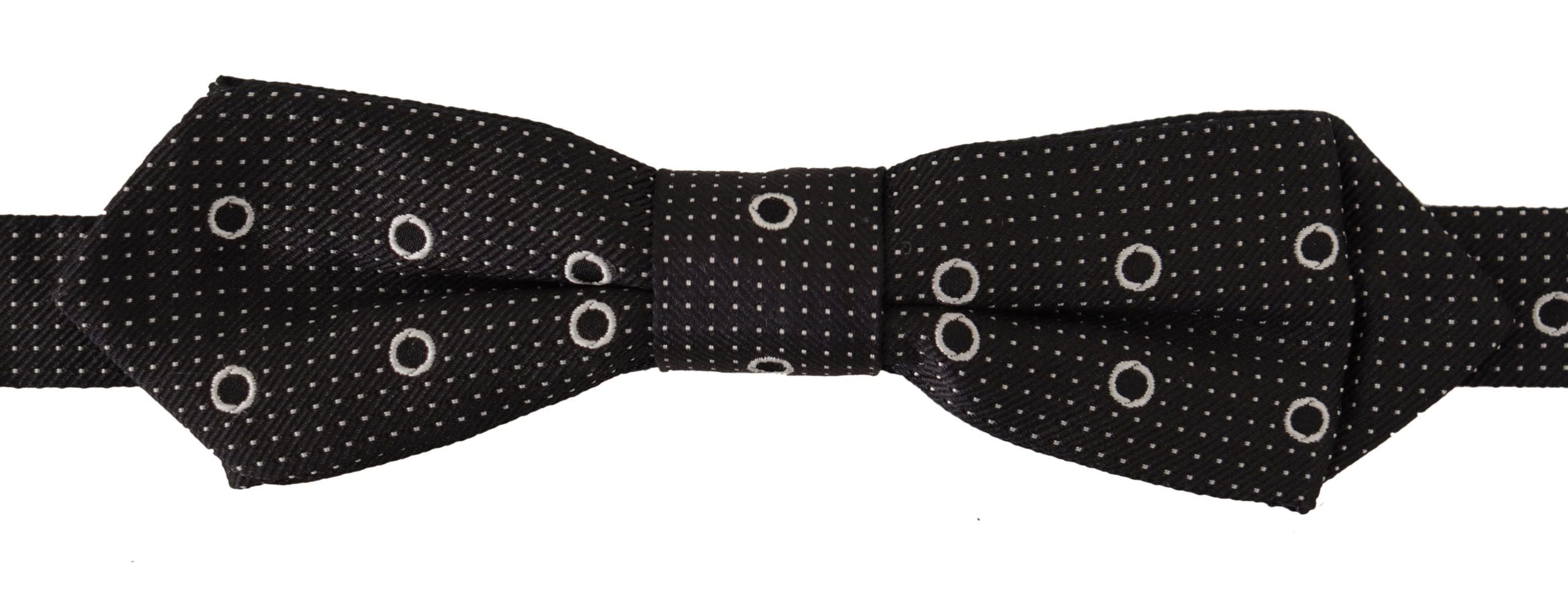 Dolce & Gabbana Dark Gray White Polka Dot 100% Silk Neck Papillon Tie