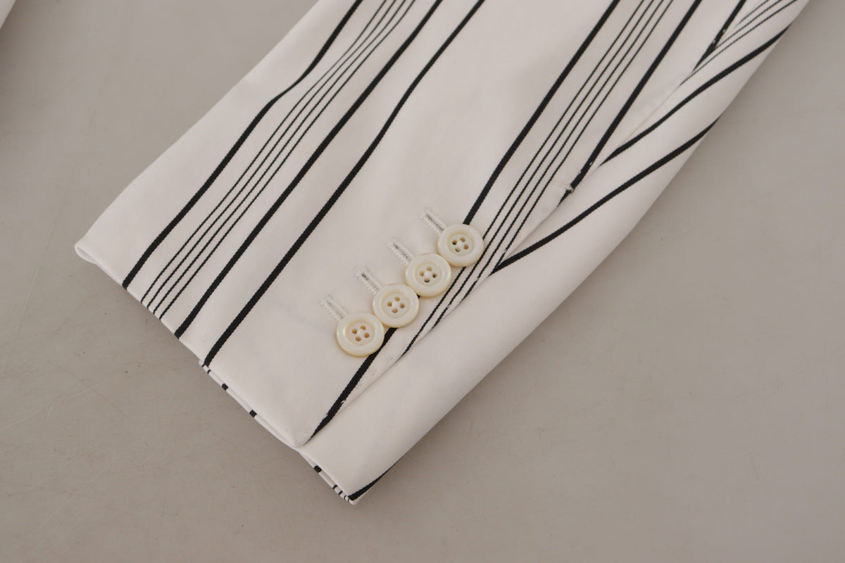 Dolce & Gabbana White Stripes Cotton Single Breasted Blazer