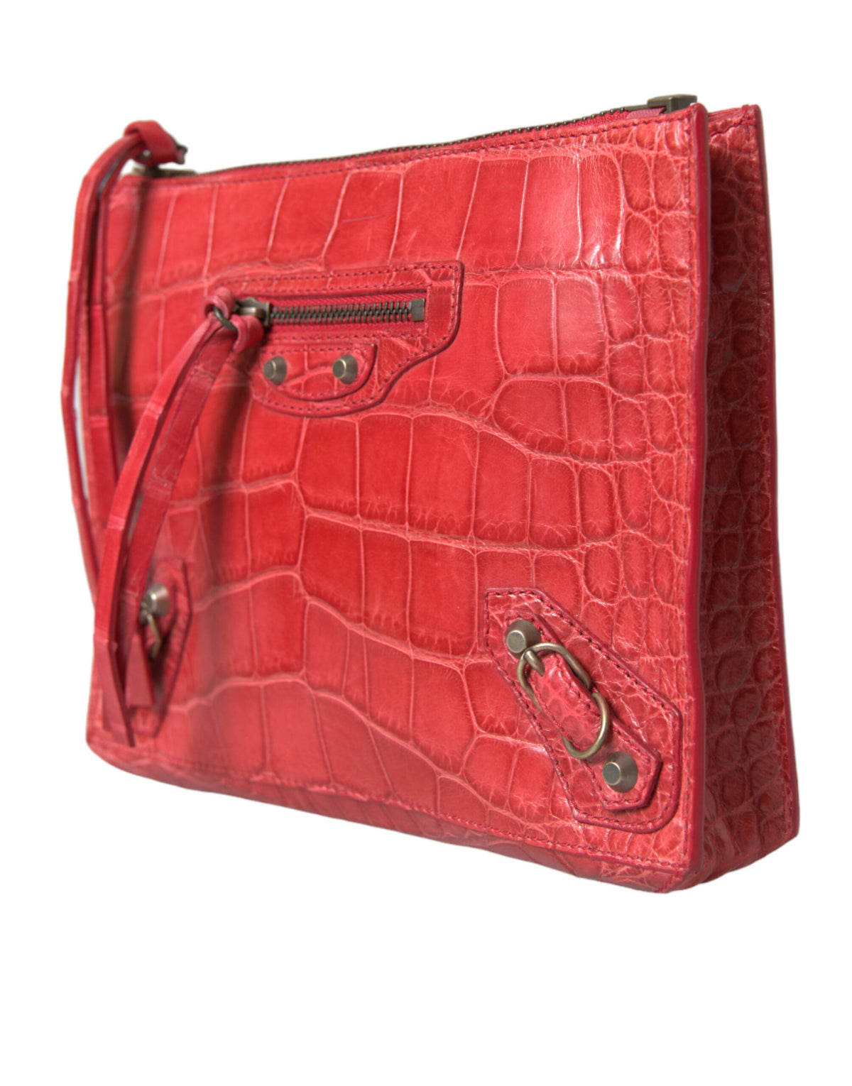 Balenciaga Red Exotic Skin Leather Classic Pouch Purse Wristlet Bag