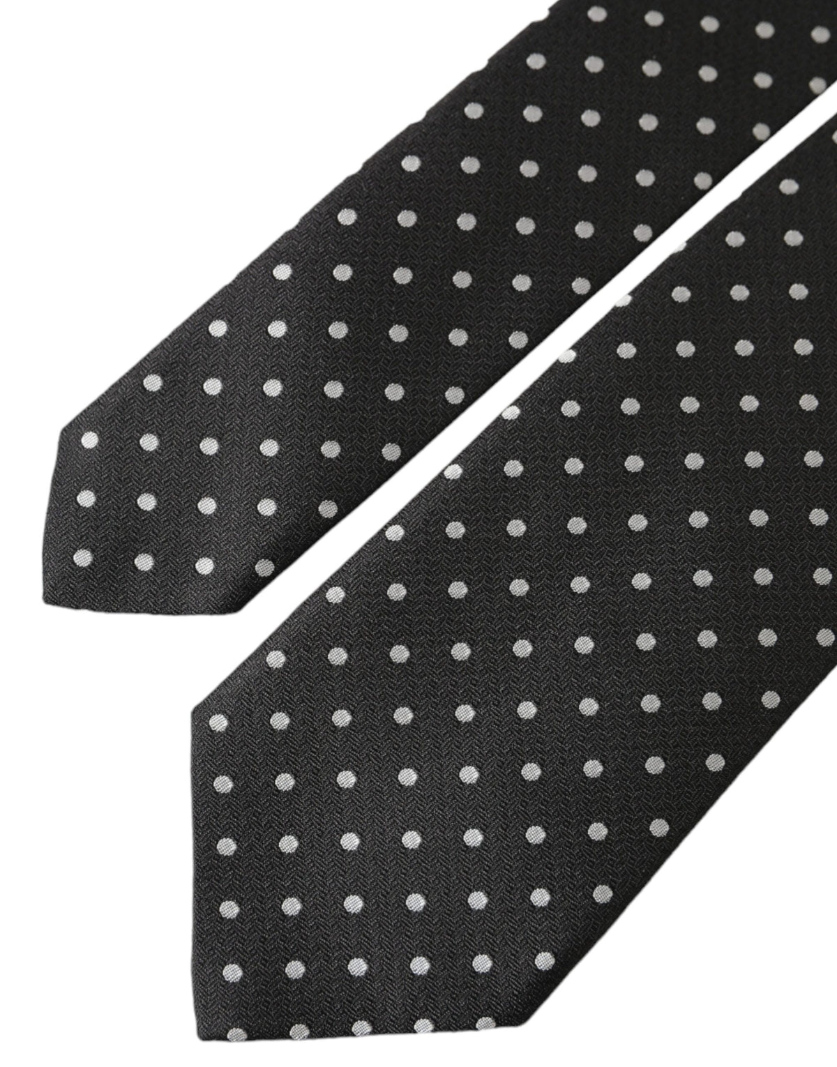 Dolce & Gabbana Dark Gray White Polka Dots 100% Silk Necktie Face Mask