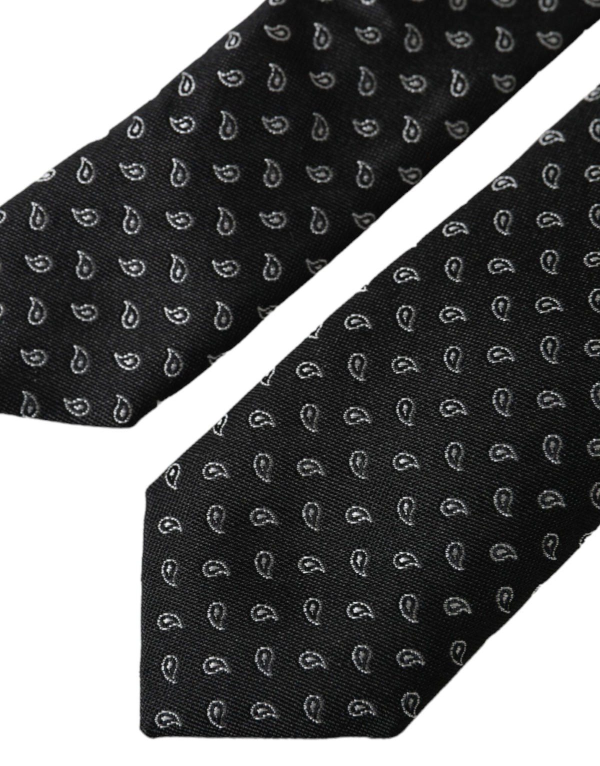 Dolce & Gabbana Dark Gray Jacquard Patterned Silk Adjustable Men Tie