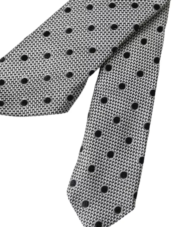 Dolce & Gabbana Gray White Dot Fantasy Silk Adjustable Men Tie
