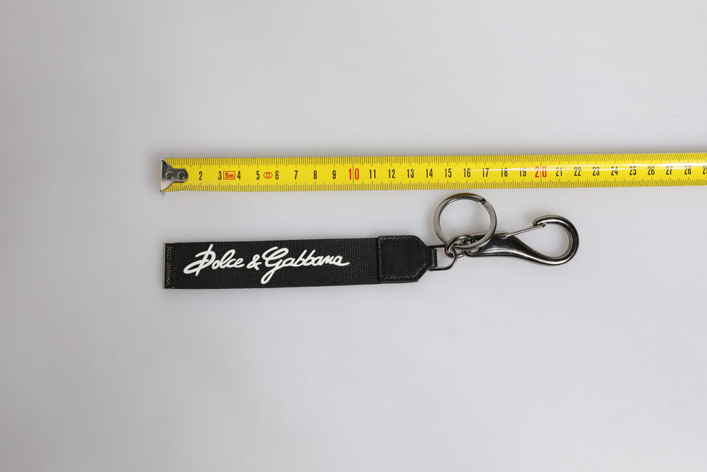 Dolce & Gabbana Black White DG Logo Silver Men Keychain Polyester Keyring